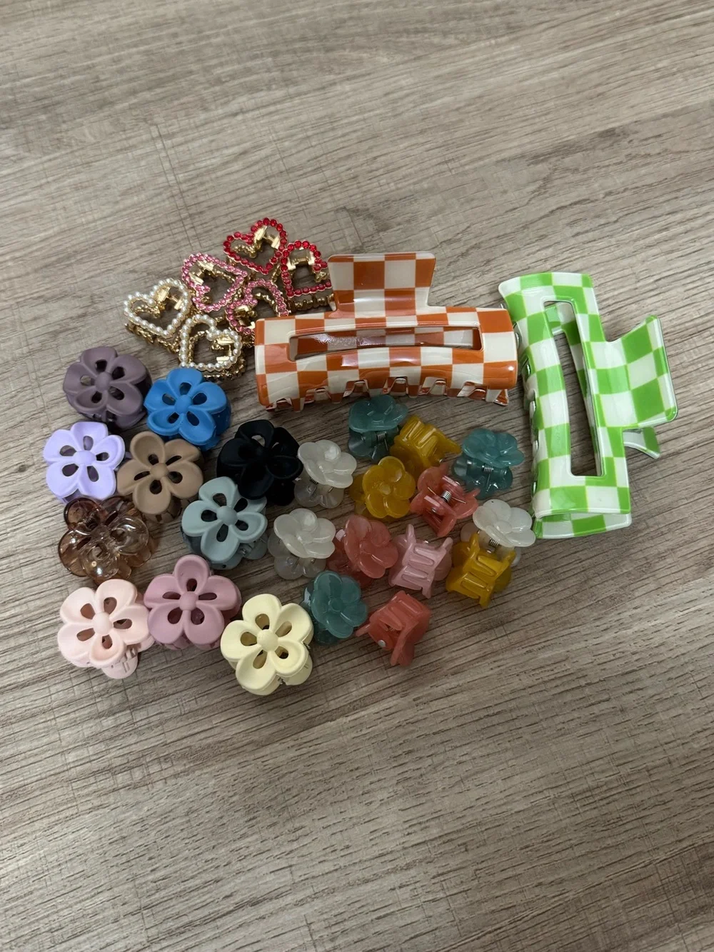 Assorted Kids Flower and Checkerboard Hair Clips - Multicolor Hair Accessories